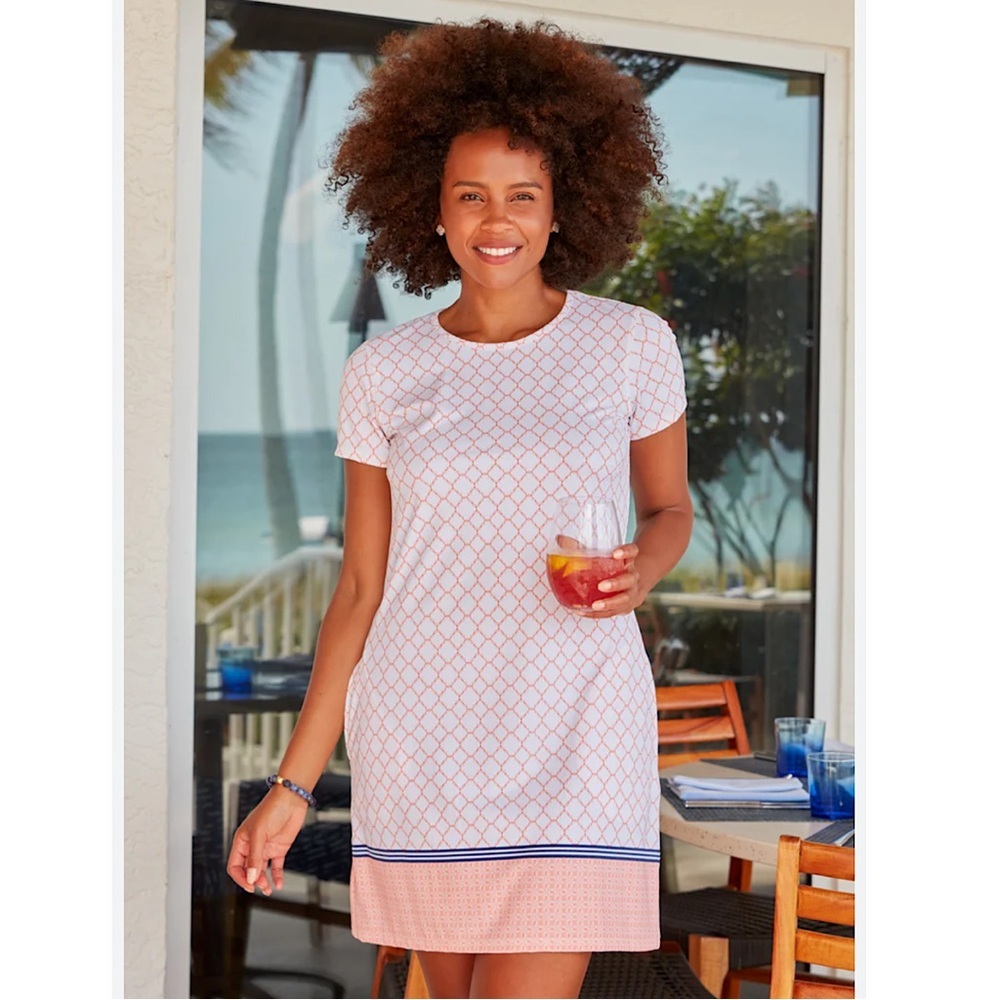 Cabana Life Fisher Island White Short Sleeve Shift Dress UPF 50+ Size L